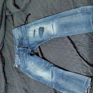 Men's denim and supply by Ralph Lauren patchwork distressed jeans